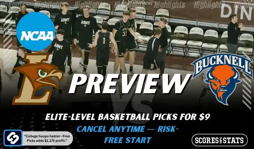 Previews 6 NCAA basketball preview graphic for Lehigh Mountain Hawks vs Bucknell Bison with team logos and the word Preview for January 3 2026
