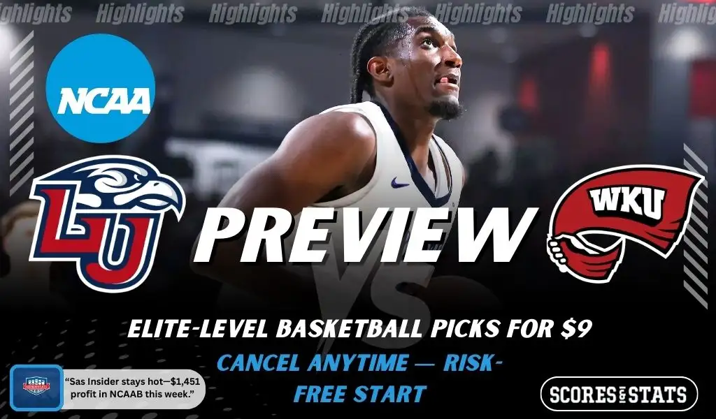 Liberty Flames vs Western Kentucky Hilltoppers college basketball preview graphic with a Liberty player close up and both team logos for January 21 2026