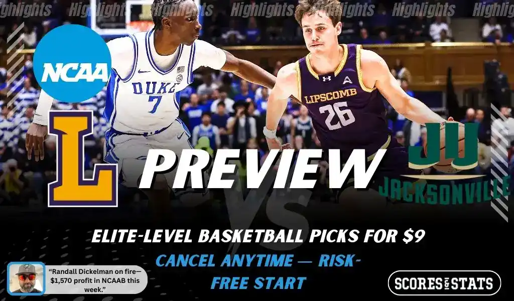NCAA basketball preview graphic for Lipscomb Bisons vs Jacksonville Dolphins on January 29 2026