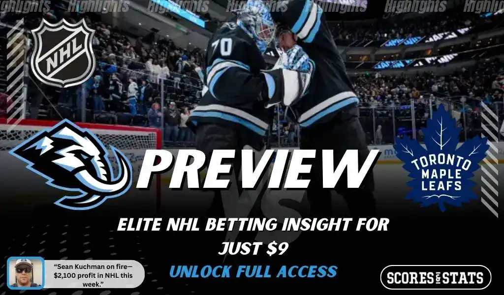 Utah Mammoth versus Toronto Maple Leafs NHL preview graphic with team logos and Scores and Stats branding January 13 2026