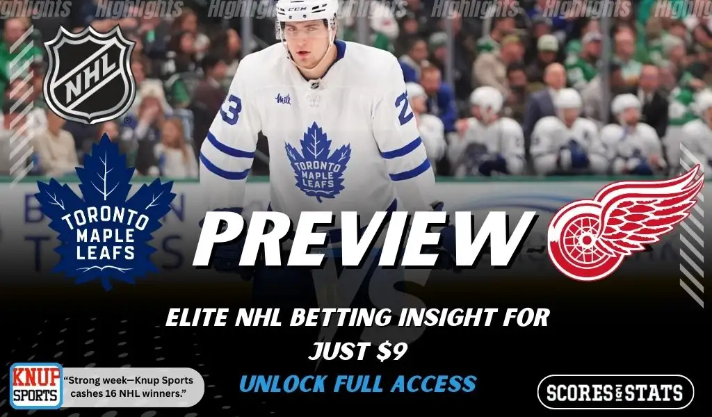 Toronto Maple Leafs vs Detroit Red Wings NHL preview graphic with a Maple Leafs player on the ice and both team logos for January 21 2026