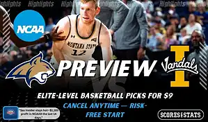 Montana State Bobcats versus Idaho Vandals college basketball preview graphic with team logos and Scores and Stats branding January 10 2026