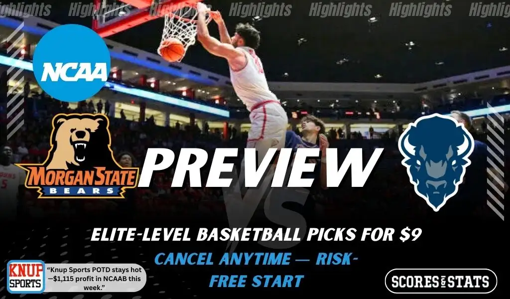 Morgan State Bears vs Howard Bison preview graphic with team logos and NCAA branding promoting college basketball picks and predictions for January 24 2026