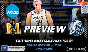 Murray State Racers vs Drake Bulldogs college basketball preview graphic with a Murray State player celebrating and both team logos for January 21 2026