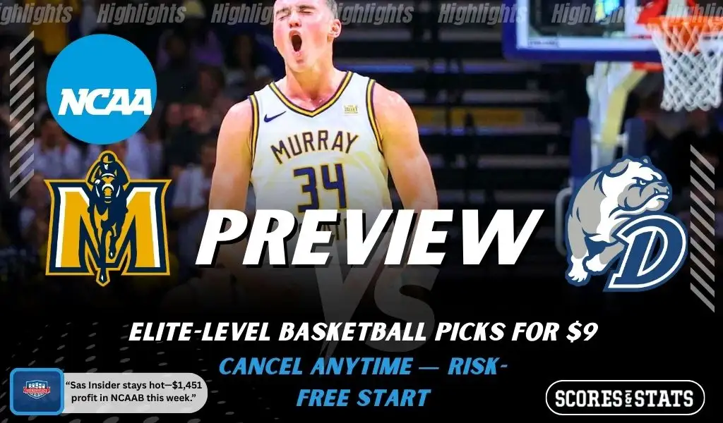 Murray State Racers vs Drake Bulldogs college basketball preview graphic with a Murray State player celebrating and both team logos for January 21 2026