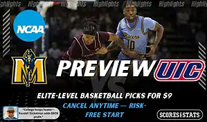 Murray State Racers vs UIC Flames NCAA basketball preview graphic with players in action and team logos January 1 2026