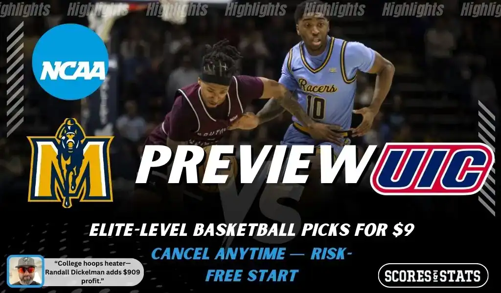 Murray State Racers vs UIC Flames NCAA basketball preview graphic with players in action and team logos January 1 2026