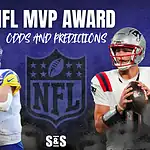 Image featuring two NFL quarterbacks side by side, discussing NFL MVP award odds and predictions against a dark background.
