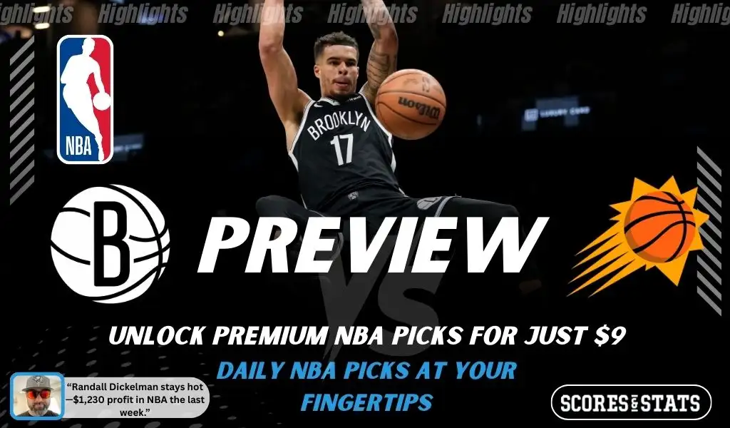Brooklyn Nets vs Phoenix Suns NBA preview graphic with a Nets player dunking and both team logos for January 19 2026