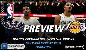 NBA game preview graphic for New Orleans Pelicans vs Los Angeles Lakers with team logos players photo and the word Preview for January 6 2026