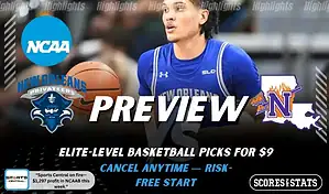 New Orleans Privateers vs Northwestern State Demons preview graphic with both team logos, “Picks and Predictions” label, and New Orleans Privateers basketball action background (January 31, 2026).