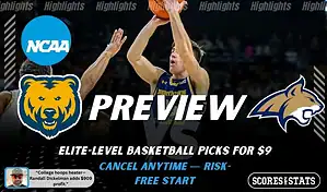 Northern Colorado Bears vs Montana State Bobcats NCAA basketball preview graphic with a player shooting and team logos