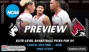 Northern Illinois Huskies vs Ball State Cardinals preview graphic with team logos and NCAA branding promoting college basketball picks and predictions for January 24 2026