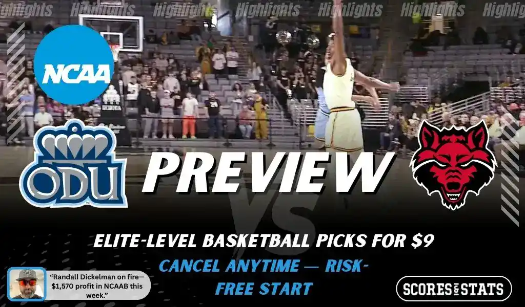 Old Dominion Monarchs vs Arkansas State Red Wolves preview graphic with team logos and NCAA branding promoting college basketball picks and predictions for January 28 2026