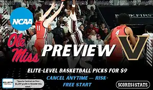 Ole Miss Rebels vs Vanderbilt Commodores preview graphic with both team logos, “Picks and Predictions” label, and Ole Miss Rebels basketball action background (January 31, 2026).