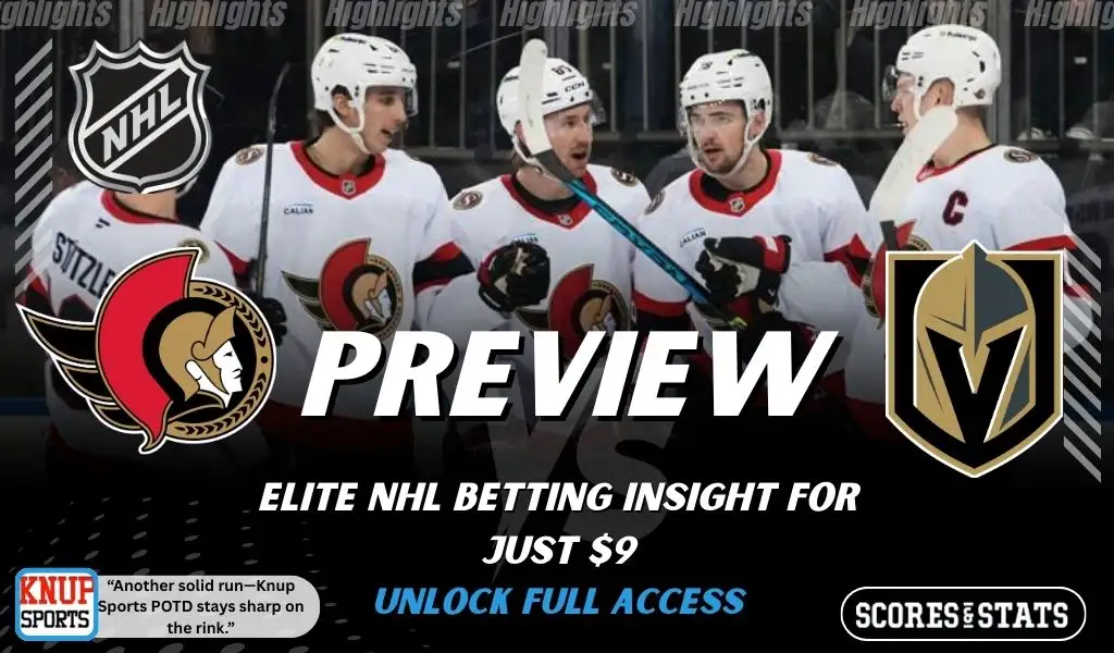 Ottawa Senators vs Vegas Golden Knights preview graphic with team logos and NHL branding promoting picks and betting insight for January 25 2026