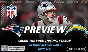NFL preview graphic for New England Patriots vs Los Angeles Chargers with “PREVIEW” text, both team logos, and game date January 11, 2026