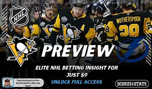Pittsburgh Penguins versus Tampa Bay Lightning NHL preview graphic with team logos and Scores and Stats branding January 13 2026