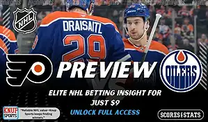Philadelphia Flyers vs Edmonton Oilers NHL preview graphic with Oilers players on ice and both team logos