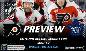 NHL game preview graphic for Philadelphia Flyers vs Toronto Maple Leafs with team logos players photo and the word Preview for January 8 2026