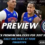 Detroit Pistons versus LA Clippers NBA preview graphic with team logos and Scores and Stats branding January 10 2026