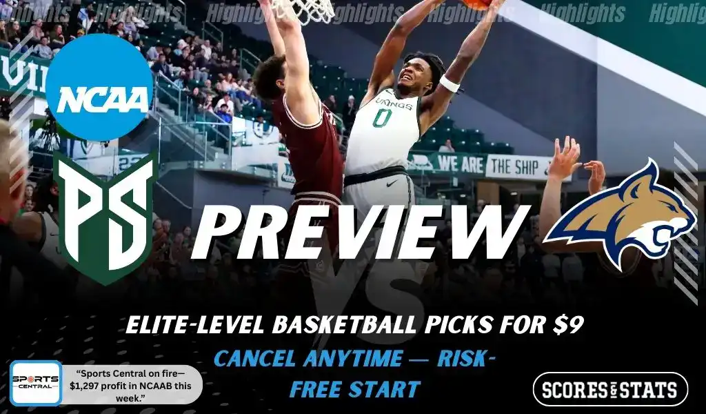 Portland State Vikings vs Montana State Bobcats preview graphic with both team logos, “Picks and Predictions” label, and Portland State Vikings basketball action background (January 31, 2026).