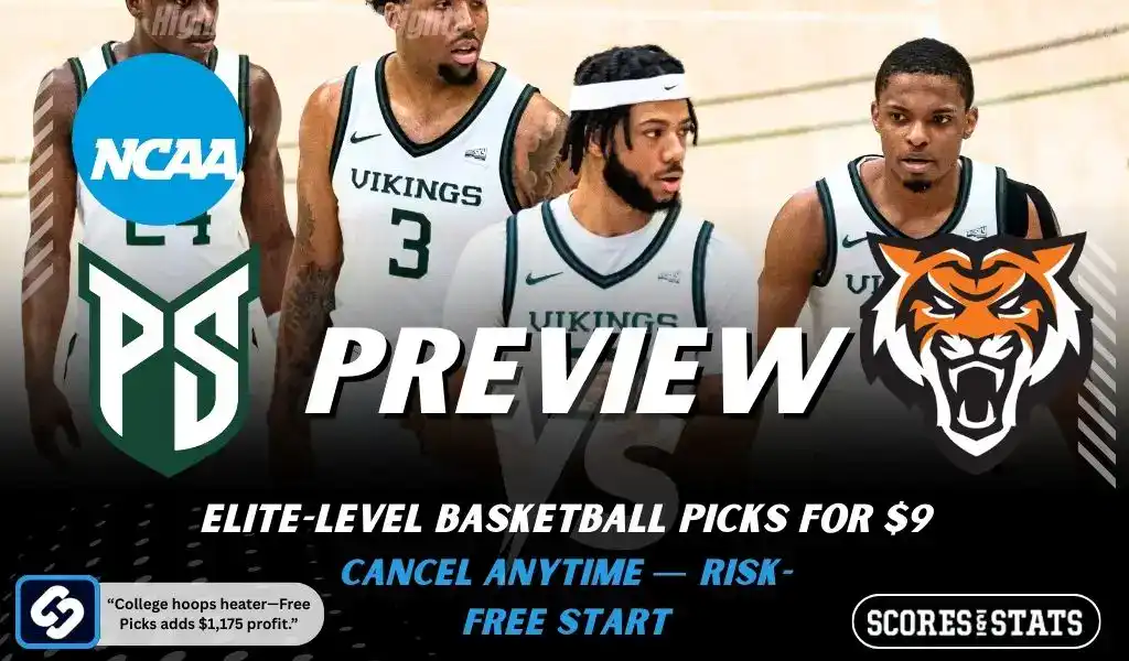 NCAA basketball preview graphic for Portland State Vikings vs Idaho State Bengals with team logos players photo and the word Preview for January 3 2026