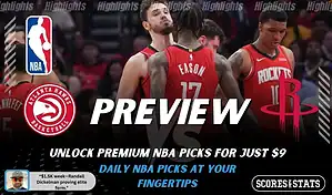 Houston Rockets vs Atlanta Hawks preview graphic with NBA logo, team logos, and picks and predictions for January 29 2026