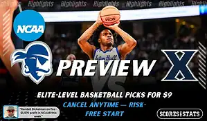 Seton Hall Pirates vs Xavier Musketeers preview graphic with team logos and NCAA branding promoting college basketball picks and predictions for January 28 2026
