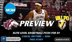 Southern Illinois Salukis vs Valparaiso Beacons college basketball preview graphic with a Salukis player and both team logos for January 21 2026