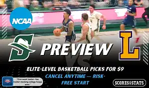 Stetson Hatters vs Lipscomb Bisons college basketball preview graphic showing a player dribbling with both team logos for January 22 2026