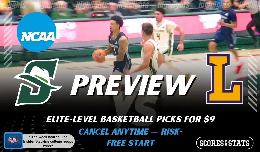 Stetson Hatters vs Lipscomb Bisons college basketball preview graphic showing a player dribbling with both team logos for January 22 2026