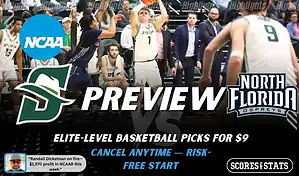 NCAA basketball preview graphic for Stetson Hatters vs North Florida Ospreys on January 29 2026