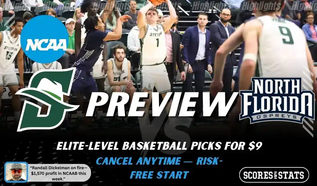 NCAA basketball preview graphic for Stetson Hatters vs North Florida Ospreys on January 29 2026