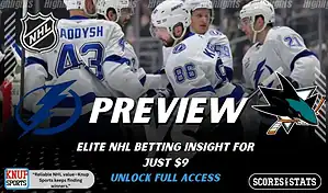 Tampa Bay Lightning vs San Jose Sharks NHL preview graphic with Lightning players on ice and both team logos