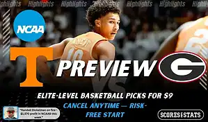 Tennessee Volunteers vs Georgia Bulldogs preview graphic with team logos and NCAA branding promoting college basketball picks and predictions for January 28 2026