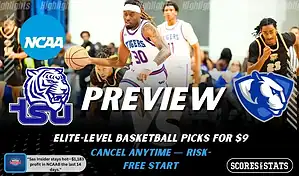 Tennessee State Tigers versus Eastern Illinois Panthers college basketball preview graphic with team logos and Scores and Stats branding January 10 2026