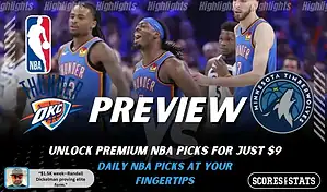 Oklahoma City Thunder vs Minnesota Timberwolves preview graphic with NBA logo, team logos, and picks and predictions for January 29 2026