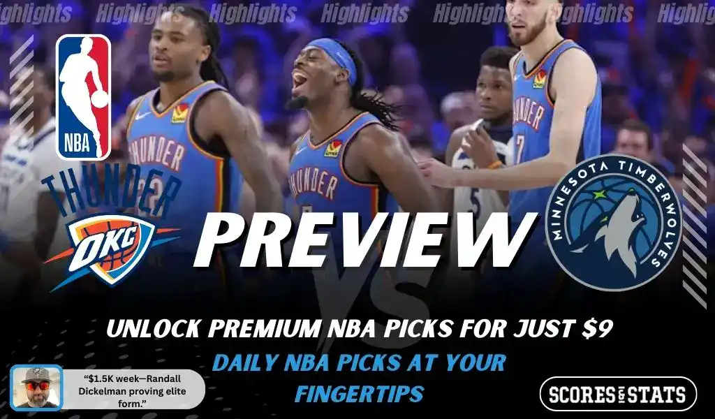 Oklahoma City Thunder vs Minnesota Timberwolves preview graphic with NBA logo, team logos, and picks and predictions for January 29 2026