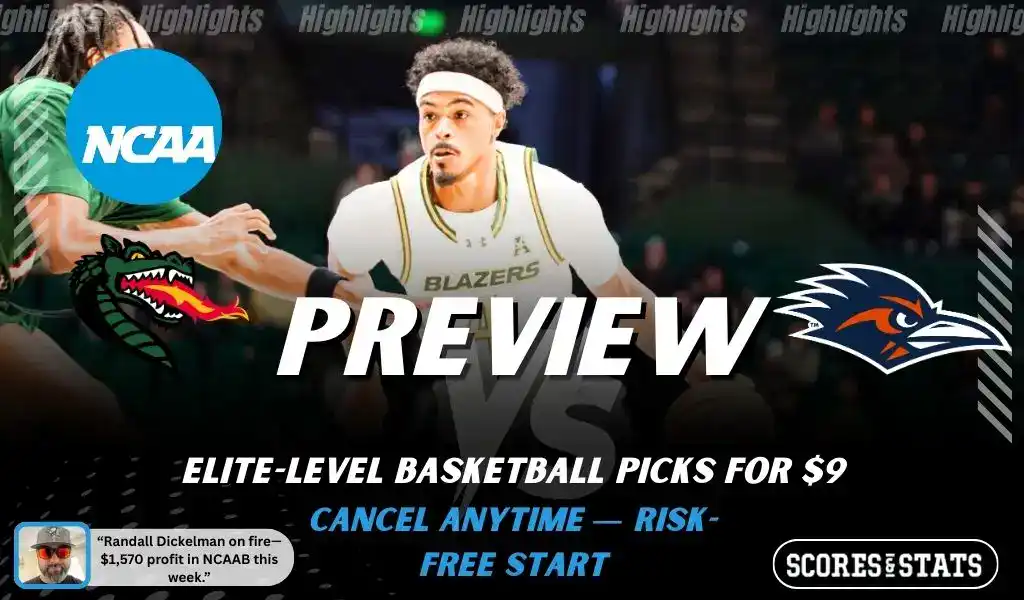 UAB Blazers vs UTSA Roadrunners preview graphic with team logos and NCAA branding for picks and predictions on January 28 2026