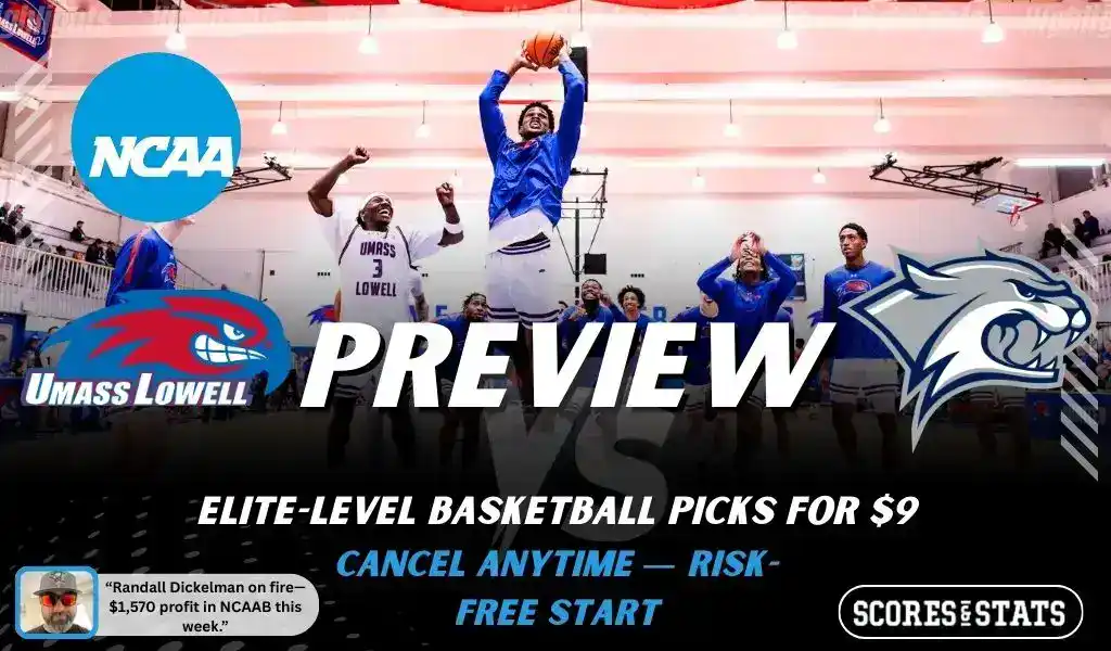 NCAA basketball preview graphic for UMass Lowell River Hawks vs New Hampshire Wildcats on January 29 2026