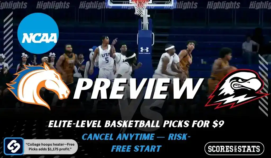 Previews 7 UT Arlington Mavericks vs Southern Utah Thunderbirds NCAA basketball preview graphic with players under the basket and team logos