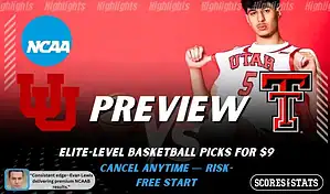 Utah Utes vs Texas Tech Red Raiders basketball preview graphic with Utah and Texas Tech logos and a Utah player in the background