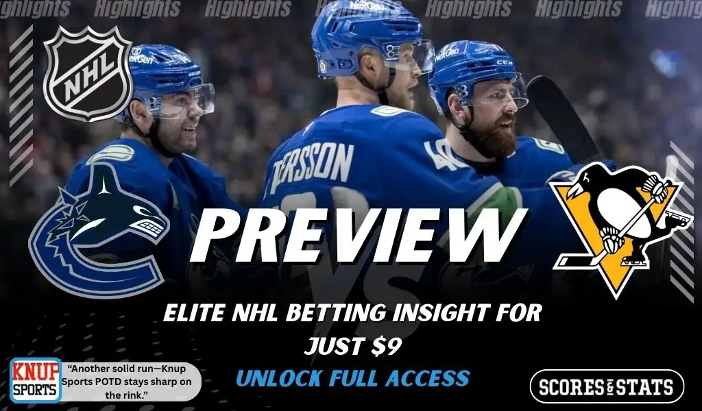 Vancouver Canucks vs Pittsburgh Penguins preview graphic with team logos and NHL branding promoting picks and betting insight for January 25 2026