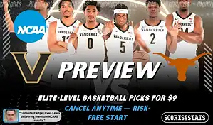 Vanderbilt Commodores vs Texas Longhorns basketball preview graphic with Vanderbilt and Texas logos and Vanderbilt players lined up in the background