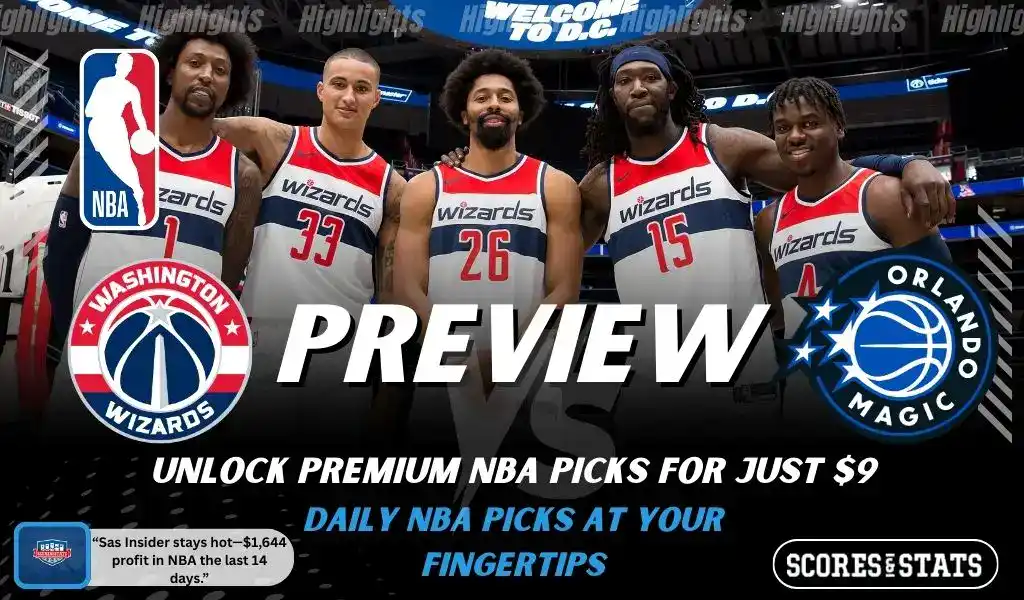 NBA game preview graphic for Washington Wizards vs Orlando Magic with team logos players photo and the word Preview for January 6 2026
