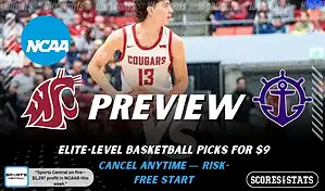 Washington State Cougars vs Portland Pilots preview graphic with both team logos, “Picks and Predictions” label, and Washington State Cougars basketball action background (January 31, 2026).