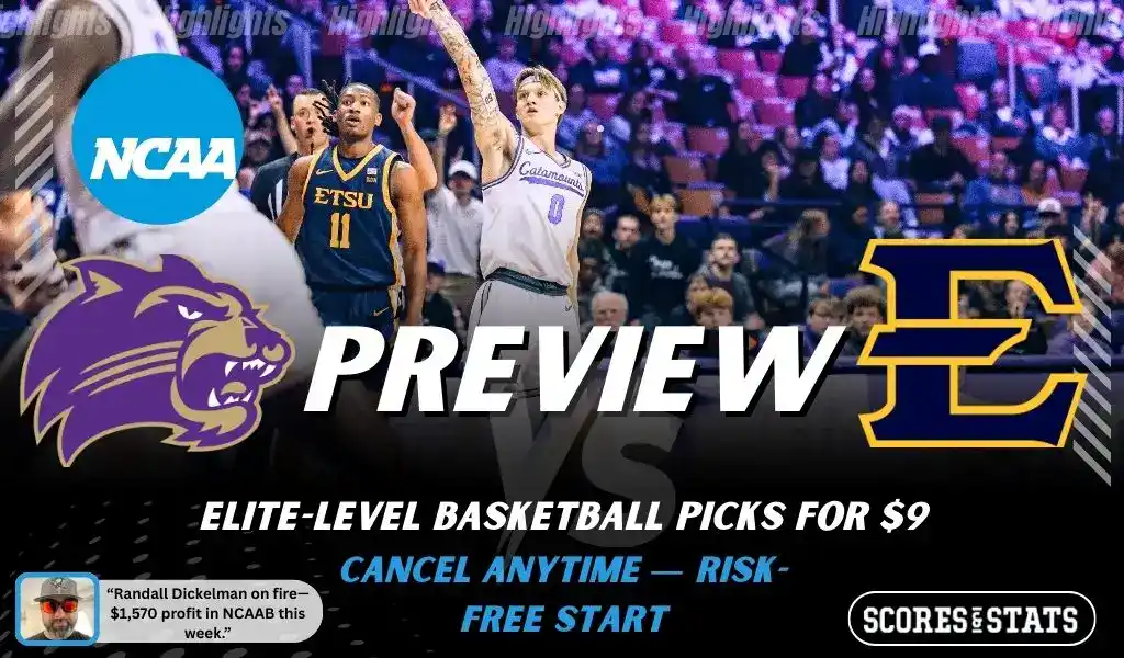 NCAA basketball preview graphic for Western Carolina Catamounts vs East Tennessee State Buccaneers on January 29 2026