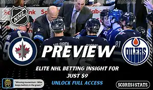 NHL game preview graphic for Winnipeg Jets vs Edmonton Oilers with team logos bench huddle photo and the word Preview for January 8 2026