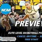 Wyoming Cowboys vs Utah State Aggies preview graphic with team logos and NCAA branding for picks and predictions on January 28 2026